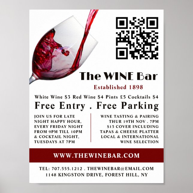 Póster Vino Rojo, Wine Bar/Publicidad de bodega (Frente)