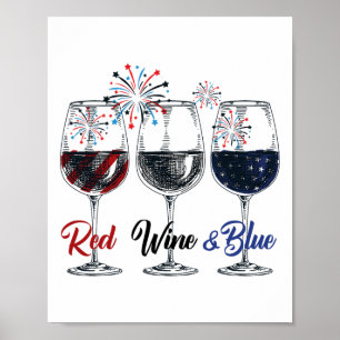 Póster Vino Rojo Y Azul 4 De Julio Vino Rojo Azul Blanco