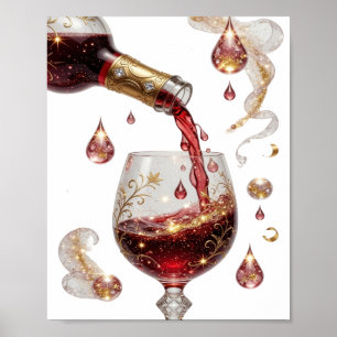 Póster Vino Tinto Oro Clásico