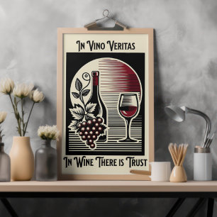 Póster Vino Veritas Art Deco Vino Rojo y Negro