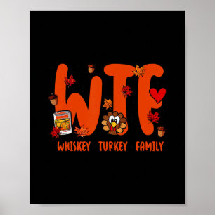 Póster Vino Wtf Pavo Familia Calabaza Hojas Otoño Acción