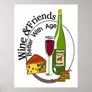 Póster Vino Y Amigos Mejor Con La Edad