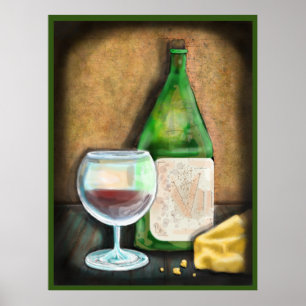 Póster Vino y queso para una mujer soltera de mediana eda