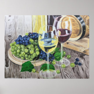 Póster Vino y uvas