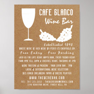 Póster Vino y uvas, publicidad de bar de vinos rústicos/b