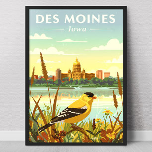 Póster Vintaeg Des Moines Iowa