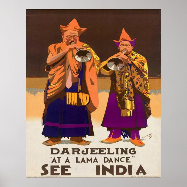 Póster Vintage1934 See India Darjeeling Lama Dance Travel (Frente)