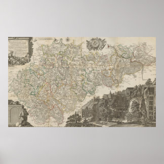 Póster Vintage 1757 Map of Germany, Historical German