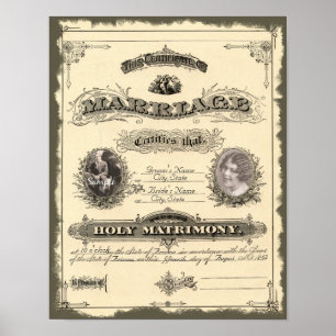 Póster Vintage 1800's Marriage Certificate