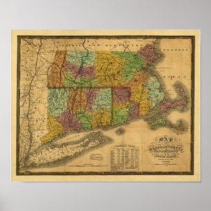 Póster Vintage 1831 Map - Southern New England