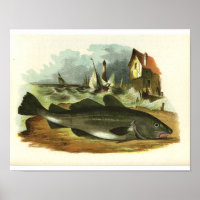 Vintage 1859 Pescado de bacalao Imprimir FolkArt