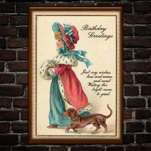 Póster Vintage 1904 Chica de cumpleaños y Poster de perro