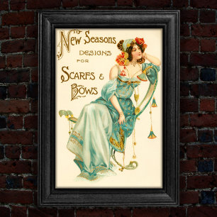 Póster Vintage 1904 Fashion Scarfs and Bows Trade Card