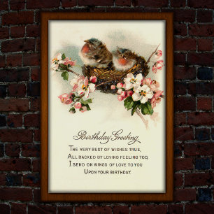 Póster Vintage 1917 Aves anidantes Cumpleaños