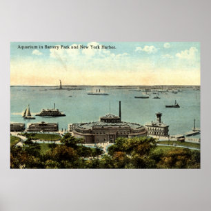 Póster Vintage 1920 del acuario NY del parque de batería