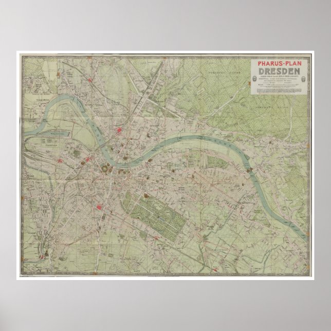 Póster Vintage 1923 Plan Map of Dresden Germany (Frente)