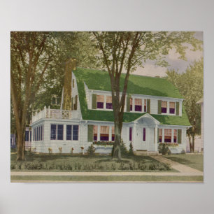 Póster Vintage 1927 House Design Print Green White