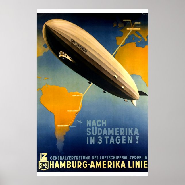 Póster Vintage - 1930's Graf Zeppelin Travel Poster (Frente)