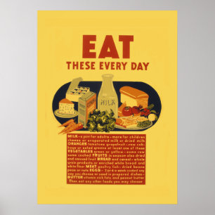Póster Vintage 1940s healthy food school