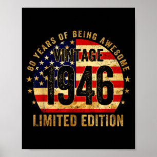 Póster Vintage 1946 80 cumpleaños 80 años americano F