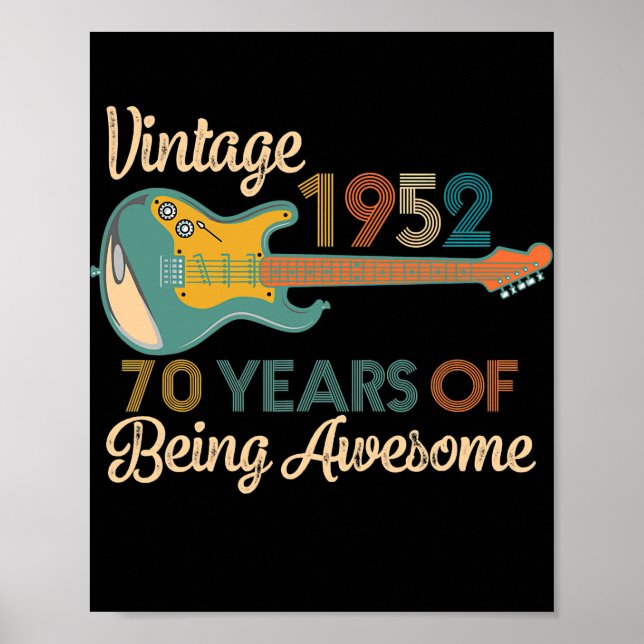 Póster Vintage 1952 Birthday Guitar Lovers 70th Birthday (Frente)