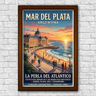 Póster Vintage 1960s Mar del Plata, Argentina Viaje