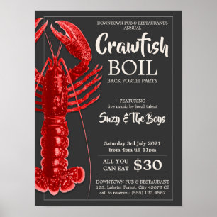 Póster Vintage 4 de Julio Crawfish Boil Fiesta Restaurant
