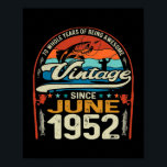 Póster Vintage 70th Birthday junio 1952 70 años<br><div class="desc">Vintage 70 Aniversario Junio 1952 Regalo De Amantes De La Pesca De 70 Años. Regalo perfecto para tu padre, mamá, papá, hombres, mujeres, amigos y familiares en el Día de Acción de Gracias, Día del Navidad, Día de la Madre, Día del Padre, 4 de julio de 1776 Día independiente, Día...</div>