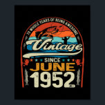 Póster Vintage 70th Birthday junio 1952 70 años<br><div class="desc">Vintage 70 Aniversario Junio 1952 Regalo De Amantes De La Pesca De 70 Años. Regalo perfecto para tu padre, mamá, papá, hombres, mujeres, amigos y familiares en el Día de Acción de Gracias, Día del Navidad, Día de la Madre, Día del Padre, 4 de julio de 1776 Día independiente, Día...</div>