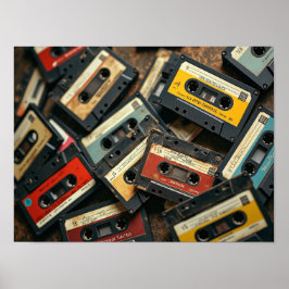 Póster Vintage 80s Cassette Tape Retro Audio Nostalgia