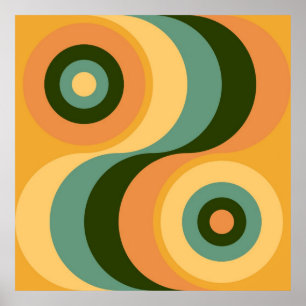 Póster Vintage Abstract Wavy Colorful Rainbow Squares