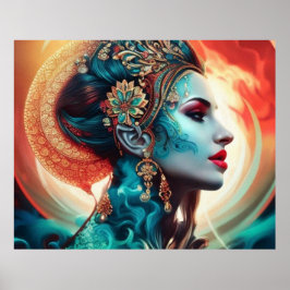 Póster Vintage abstracta hermosa verde azulada de oro roj