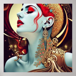 Póster Vintage abstracto hermosa verde azulada de oro roj