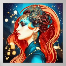 Póster Vintage abstracto hermoso oro verde azulado rojo h