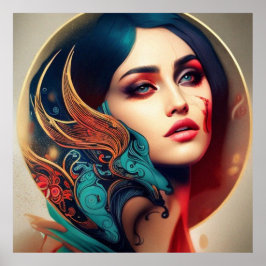 Póster Vintage abstracto hermoso oro verde azulado rojo h