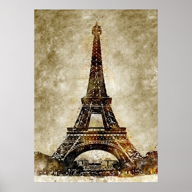 Póster Vintage acuarela Art de la Torre Eiffel (Frente)