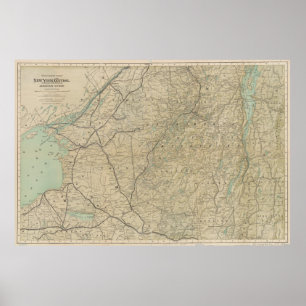 Póster Vintage Adirondack Mountains Railroad Map (1895)