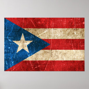 Póster Vintage Aged and Scratched Flag of Puerto Rico