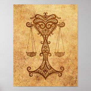 Póster Vintage Aged Libra Zodiac