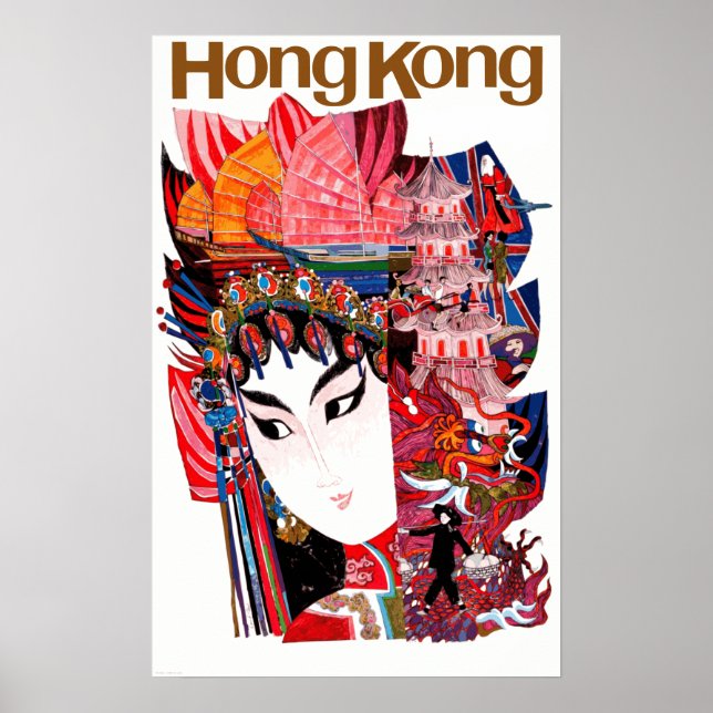 Póster Vintage Airline Hong Kong China Travel (Frente)