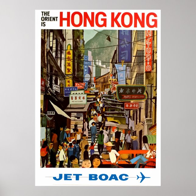 Póster Vintage Airline Hong Kong China Travel (Frente)