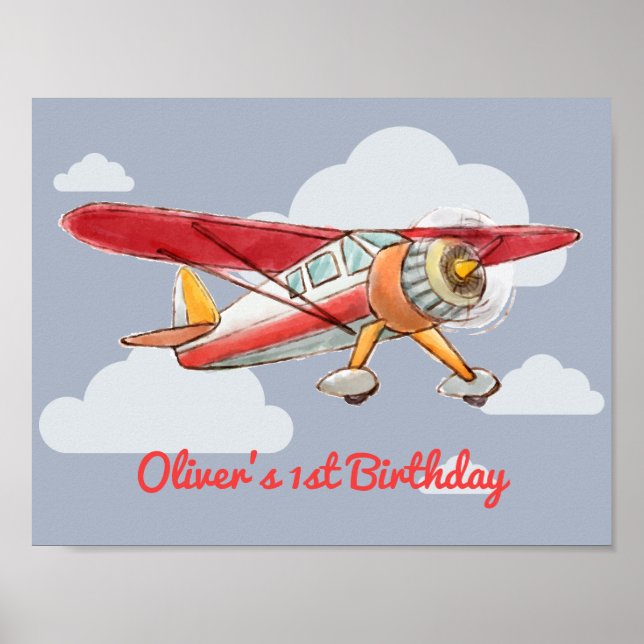 Póster Vintage Airplane Birday (Frente)
