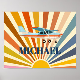 Póster Vintage Airplane Cessna Retro Sunset Custom