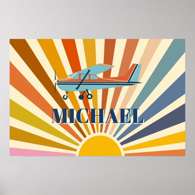 Póster Vintage Airplane Cessna Retro Sunset Custom (Frente)