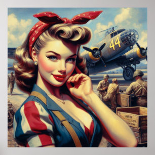 Póster Vintage Airplane Pin Up