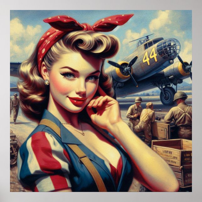 Póster Vintage Airplane Pin Up (Frente)