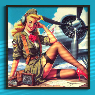 Póster Vintage Airplane Pin-Up