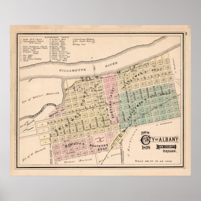 Póster Vintage Albany Oregon Map (1878) (Frente)