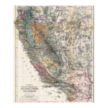 Póster vintage alemán del mapa de California de 18