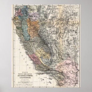 Póster vintage alemán del mapa de California de 18